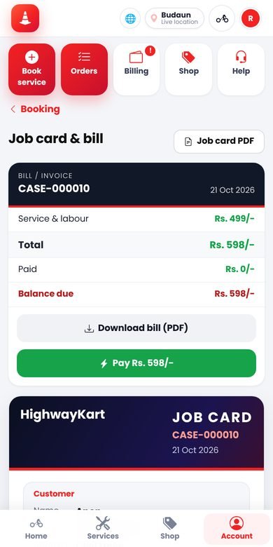 Job card screen of our app